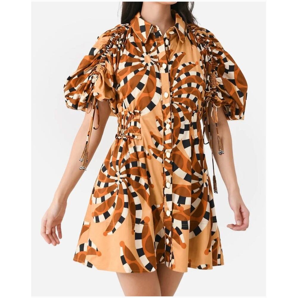FARM Rio Orange, Black & White Swirl Mini Dress
